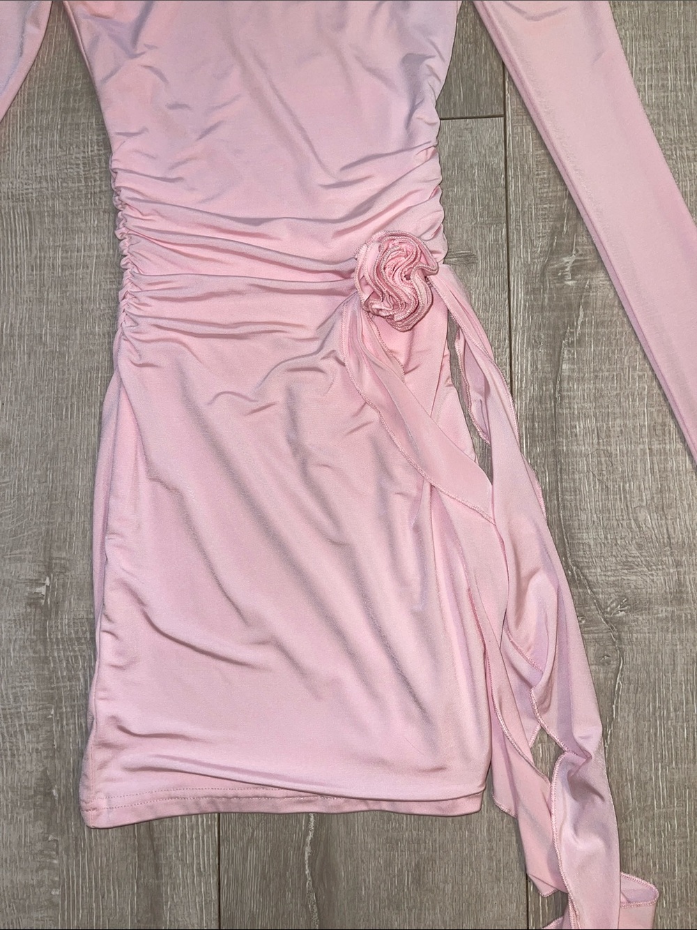 NWOT White Fox Long Sleeve Pink Mini Dress Flower Appliqué & Drape Detail XXS - Picture 3 of 7